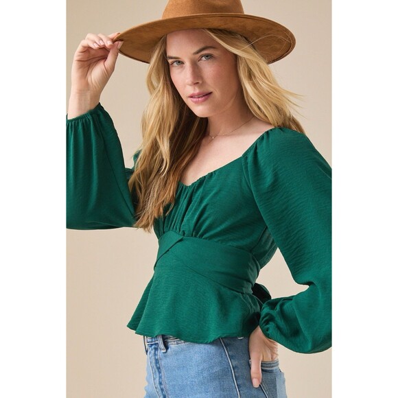 Altar’D State size XL Lola Long Sleeve Crossover Top Green Tie Back Detail Crop - Picture 1 of 10